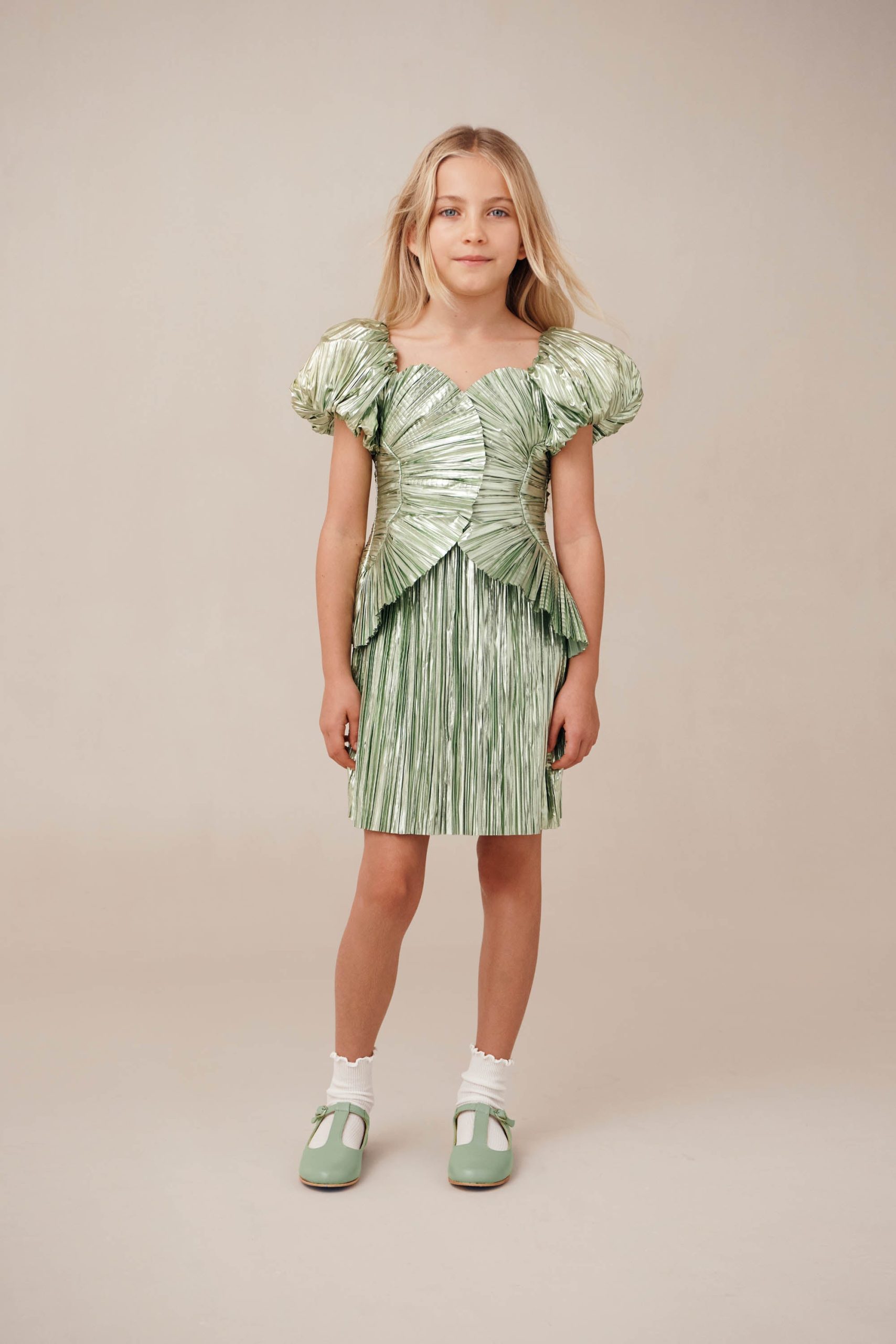 KIDS CHARLIQUE DRESS - SPEARMINT METALLIC - Image 2