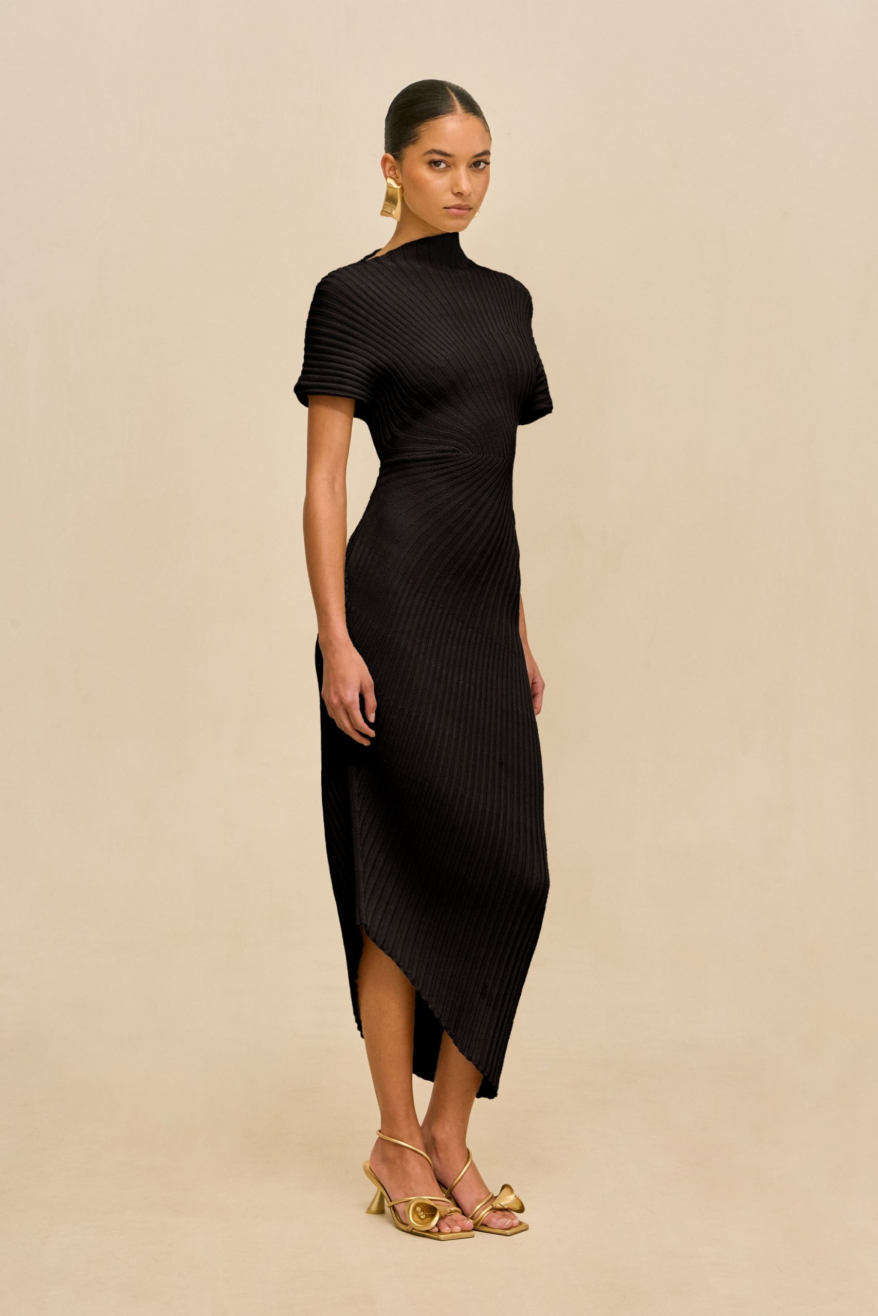 CHRYSTA KNIT DRESS - BLACK - Image 3