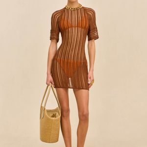 RURU KNIT COVERUP DRESS - SADDLE