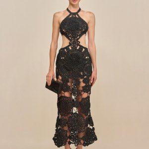 ACCALIA CROCHET GOWN - BLACK
